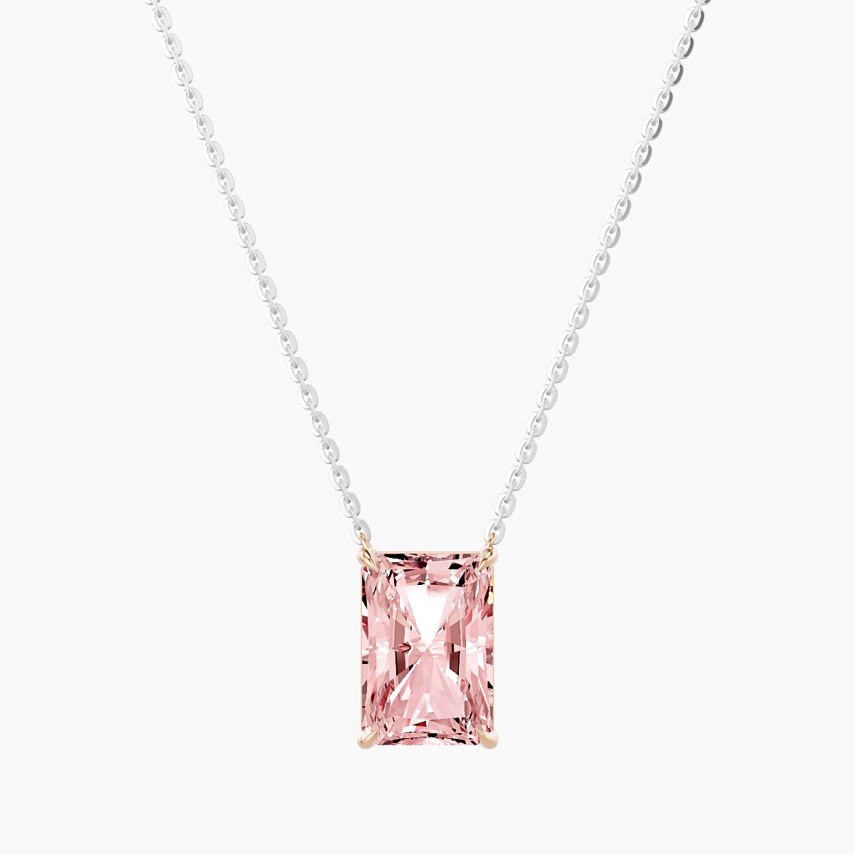 Solitaire | 18k White & Rose Gold 3 ct Pink Lab Diamond Radiant Pendant