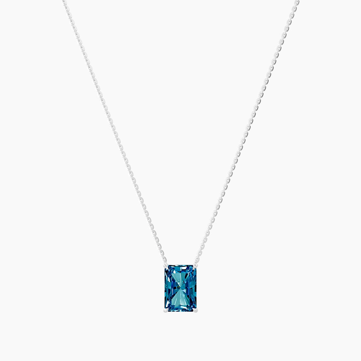 Solitaire | 18k White Gold 3 ct Blue Lab Diamond Radiant Pendant