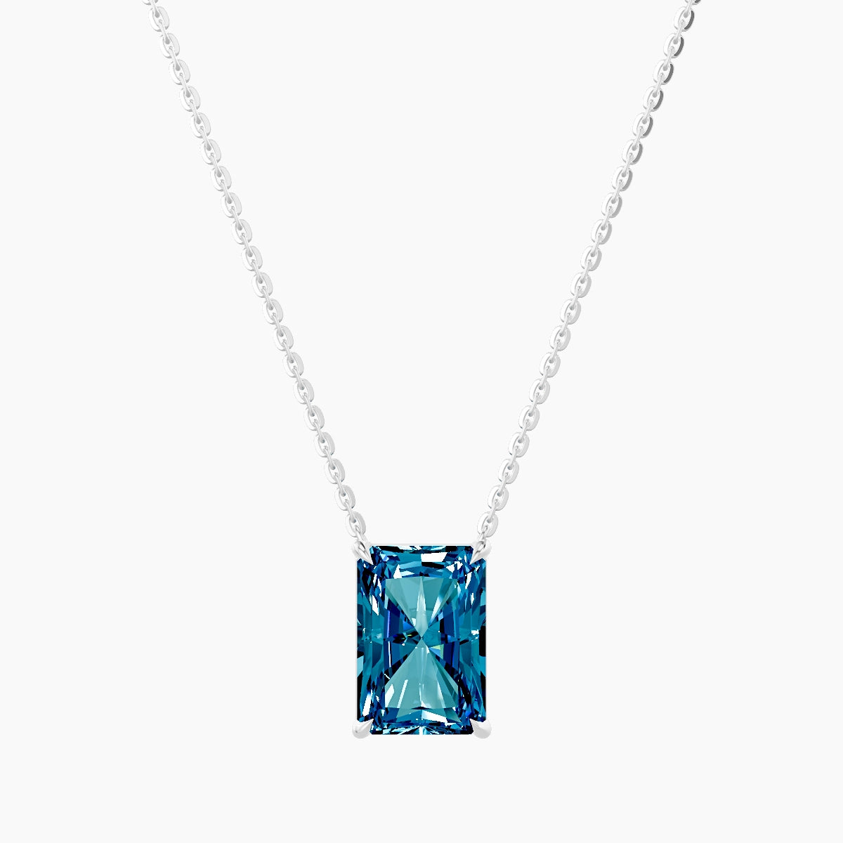 Solitaire | 18k White Gold 3 ct Blue Lab Diamond Radiant Pendant