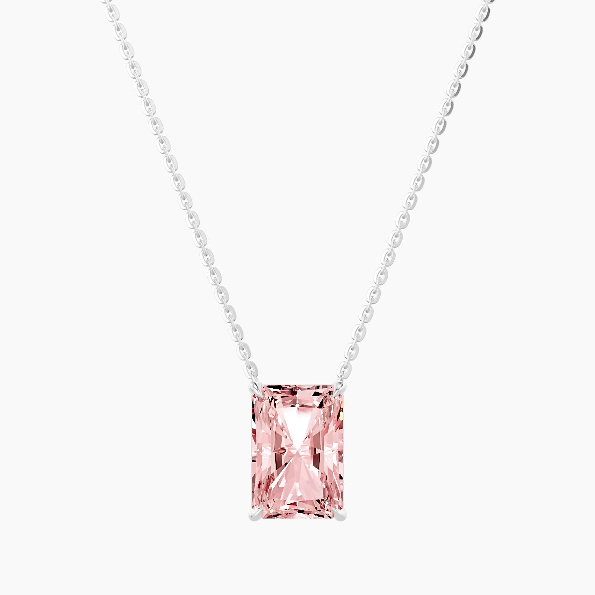 Solitaire | 18k White Gold 3 ct Pink Lab Diamond Radiant Pendant