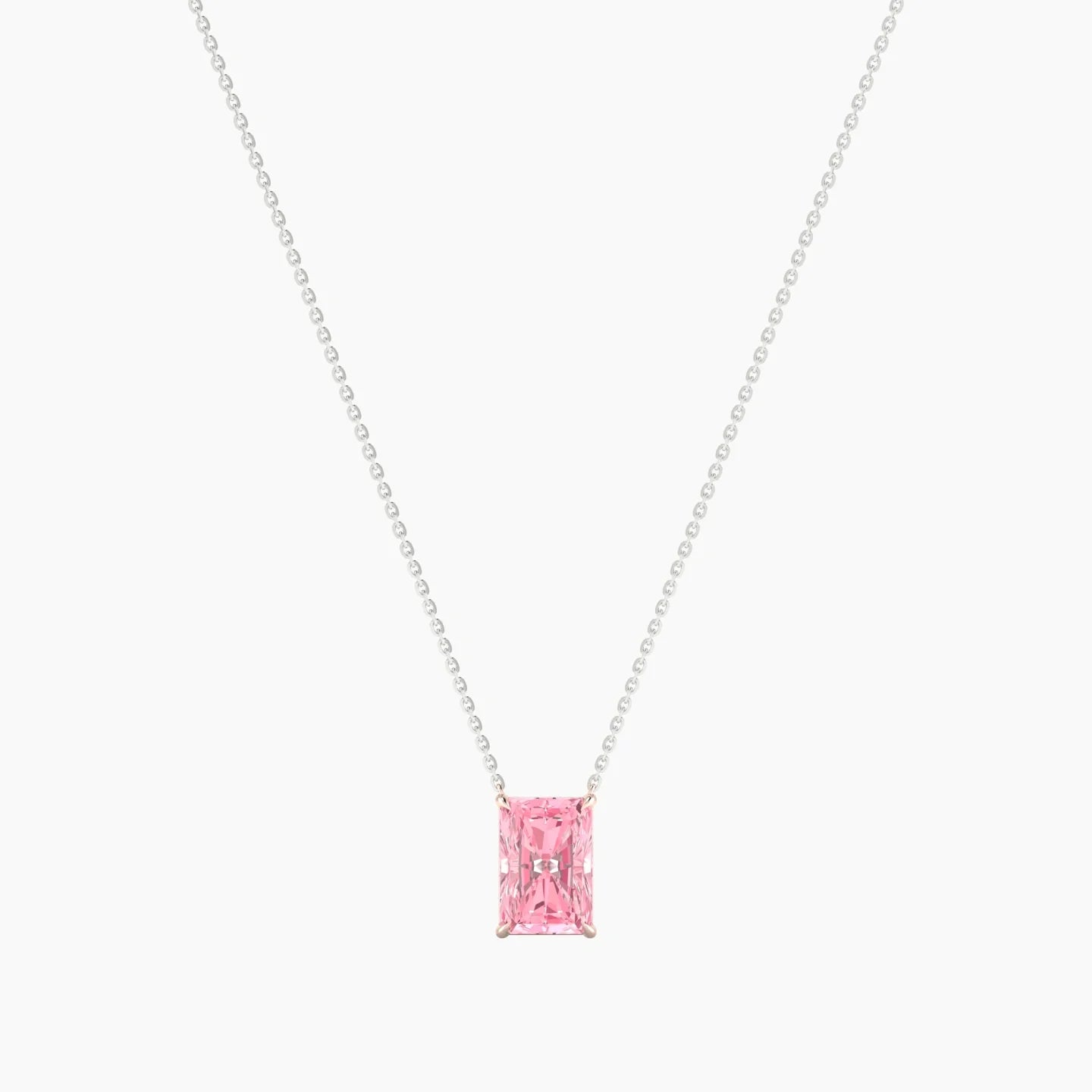 Solitaire | 18k White & Rose Gold 3 ct Pink Lab Diamond Radiant Cut Pendant