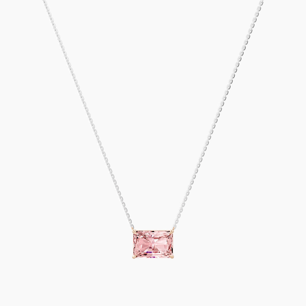 Solitaire | 18k White & Rose Gold 3 ct Pink Lab Diamond Radiant Pendant