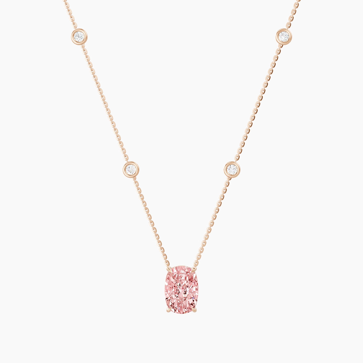 Solitaire with Sautoir | 18k Rose Gold 3 ct Pink Lab Diamond Cushion Pendant