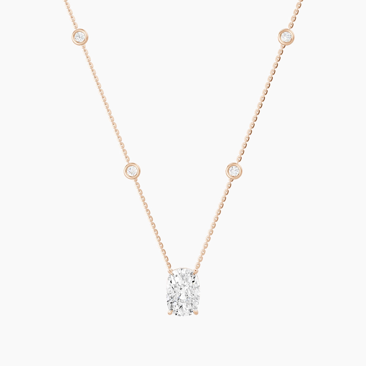 Solitaire with Sautoir | 18k Rose Gold 3 ct White Lab Diamond Cushion Pendant