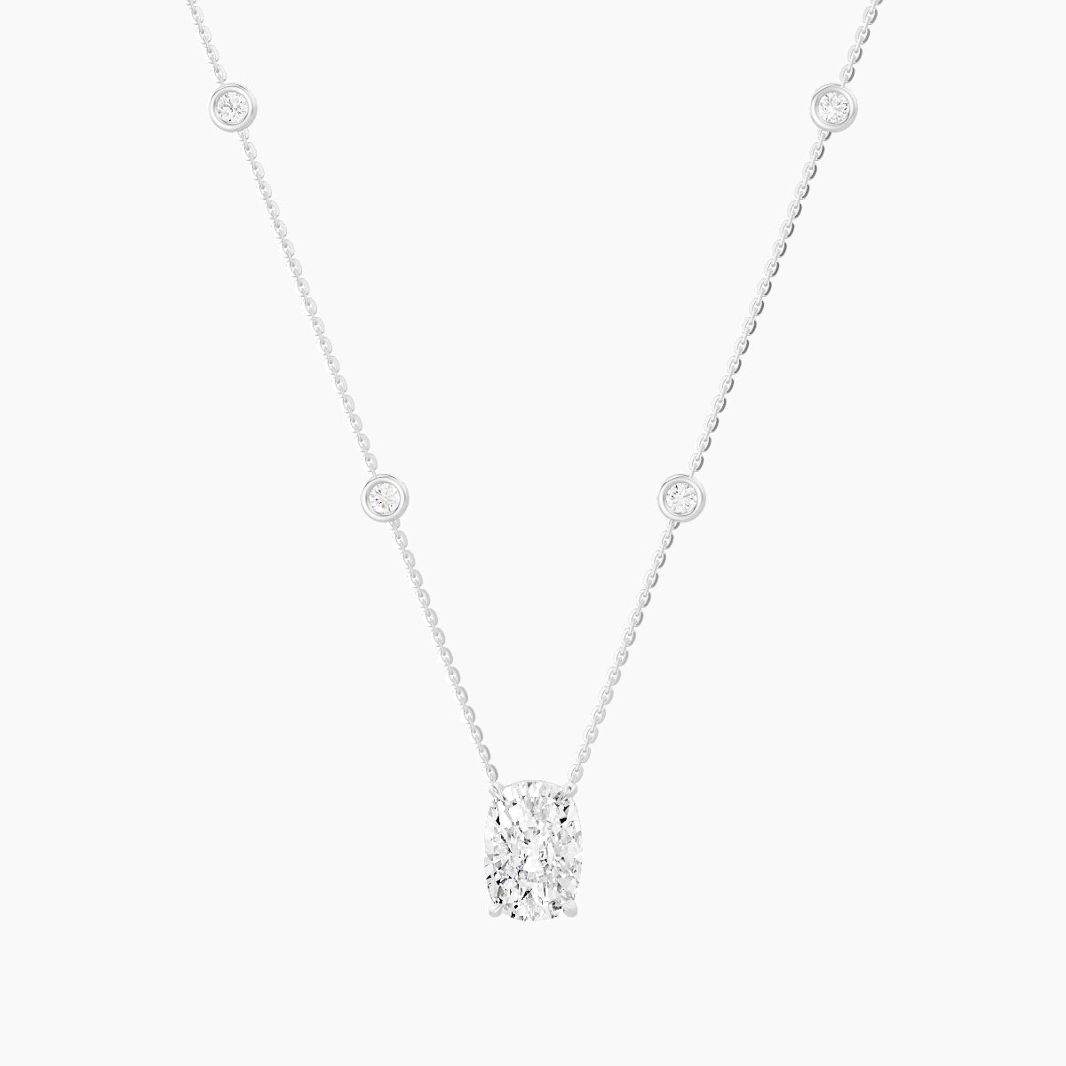 Solitaire with Sautoir | 18k White Gold 3 ct White Lab Diamond Cushion Pendant