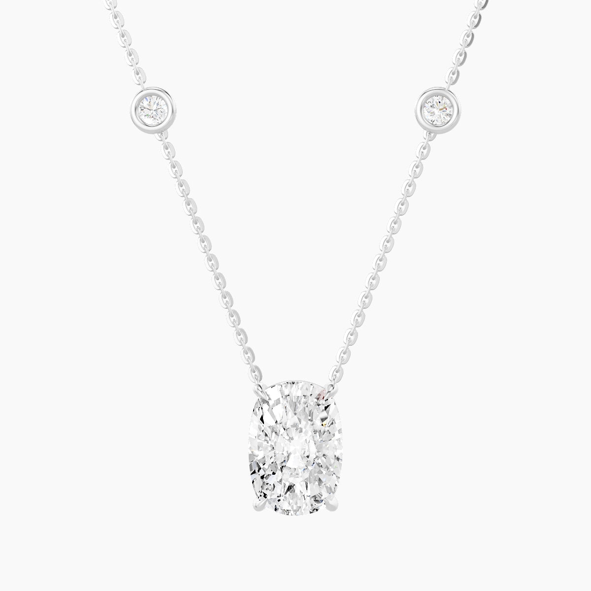 Solitaire with Sautoir | 18k White Gold 3 ct White Lab Diamond Cushion Pendant