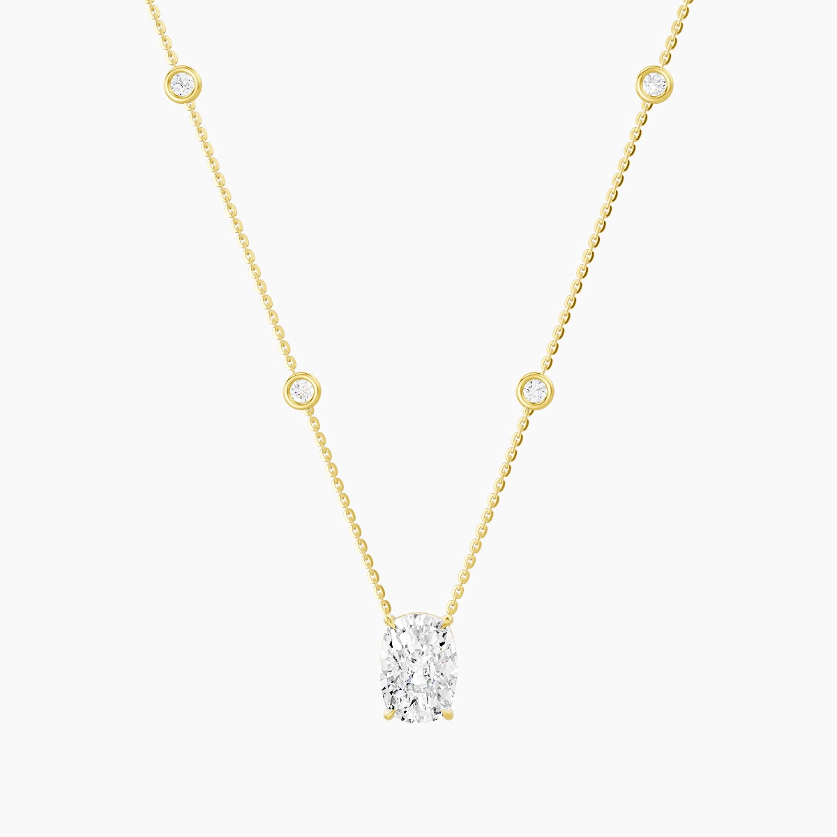 Solitaire with Sautoir | 18k Yellow Gold 3 ct White Lab Diamond Cushion Pendant