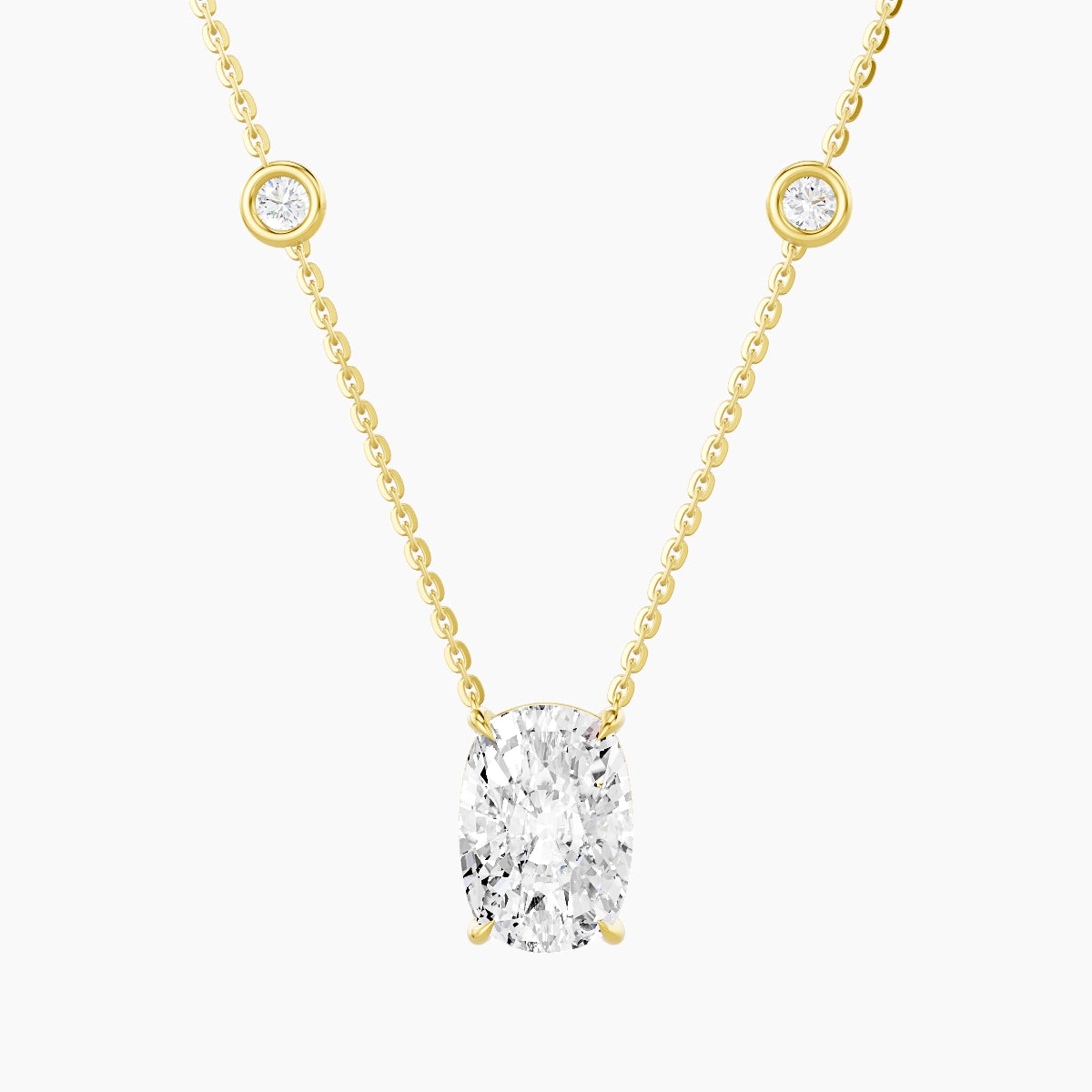 Solitaire with Sautoir | 18k Yellow Gold 3 ct White Lab Diamond Cushion Pendant