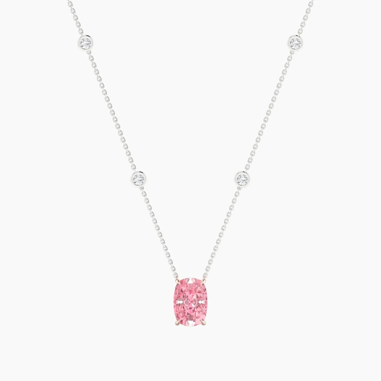 Solitaire with Sautoir | 18k White & Rose Gold 3 ct Pink Lab Diamond Cushion Cut Pendant
