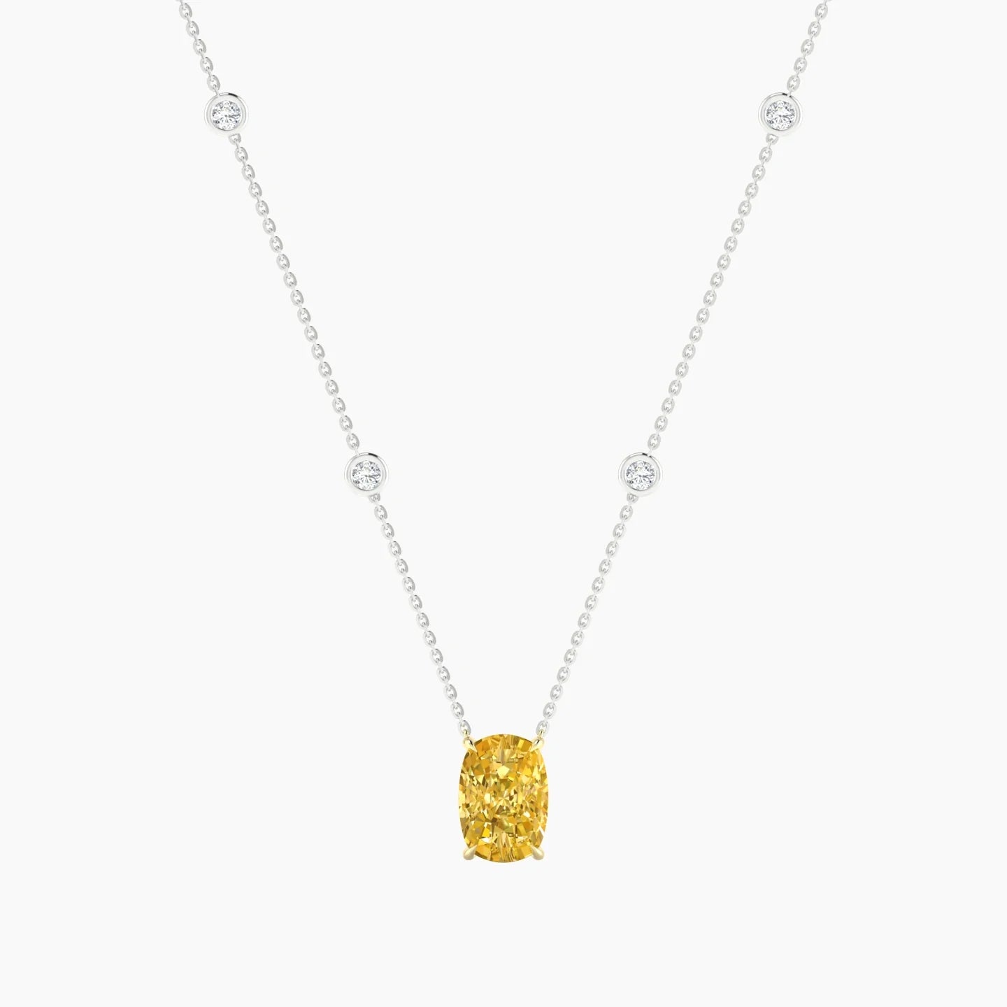 Solitaire with Sautoir | 18k White & Yellow Gold 3 ct Yellow Lab Diamond Cushion Cut Pendant