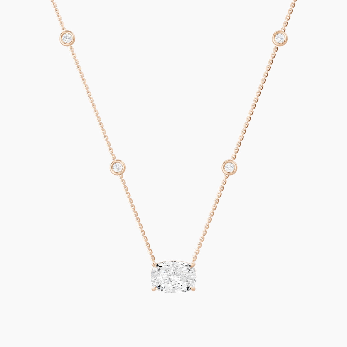 Solitaire with Sautoir | 18k Rose Gold 3 ct White Lab Diamond Cushion Pendant
