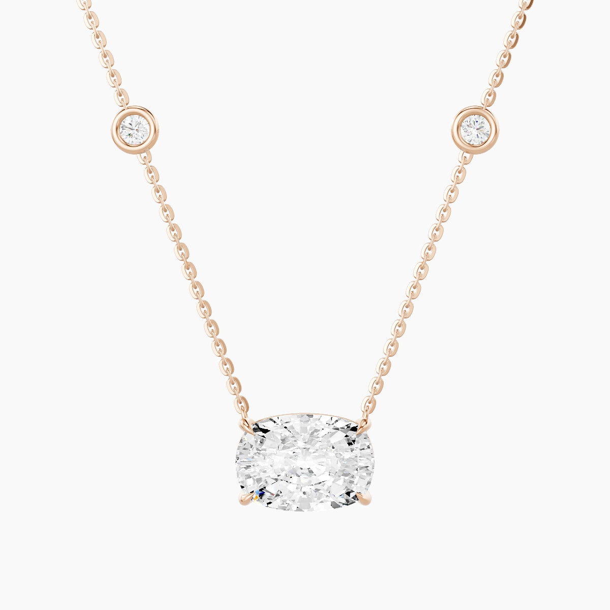 Solitaire with Sautoir | 18k Rose Gold 3 ct White Lab Diamond Cushion Pendant