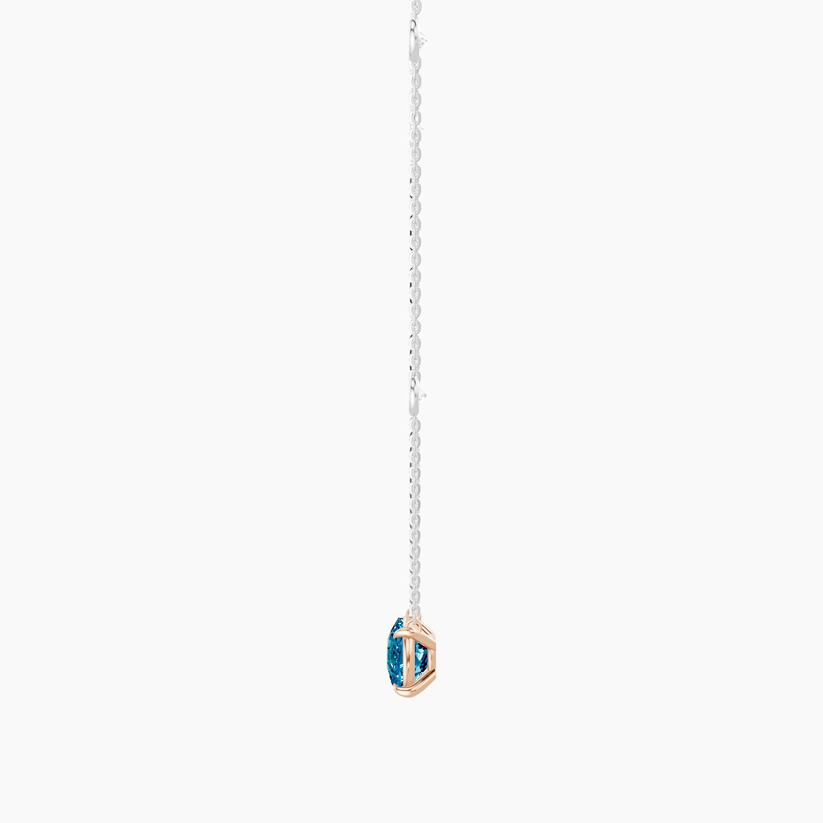 Solitaire with Sautoir | 18k White & Rose Gold 3 ct Blue Lab Diamond Cushion Pendant