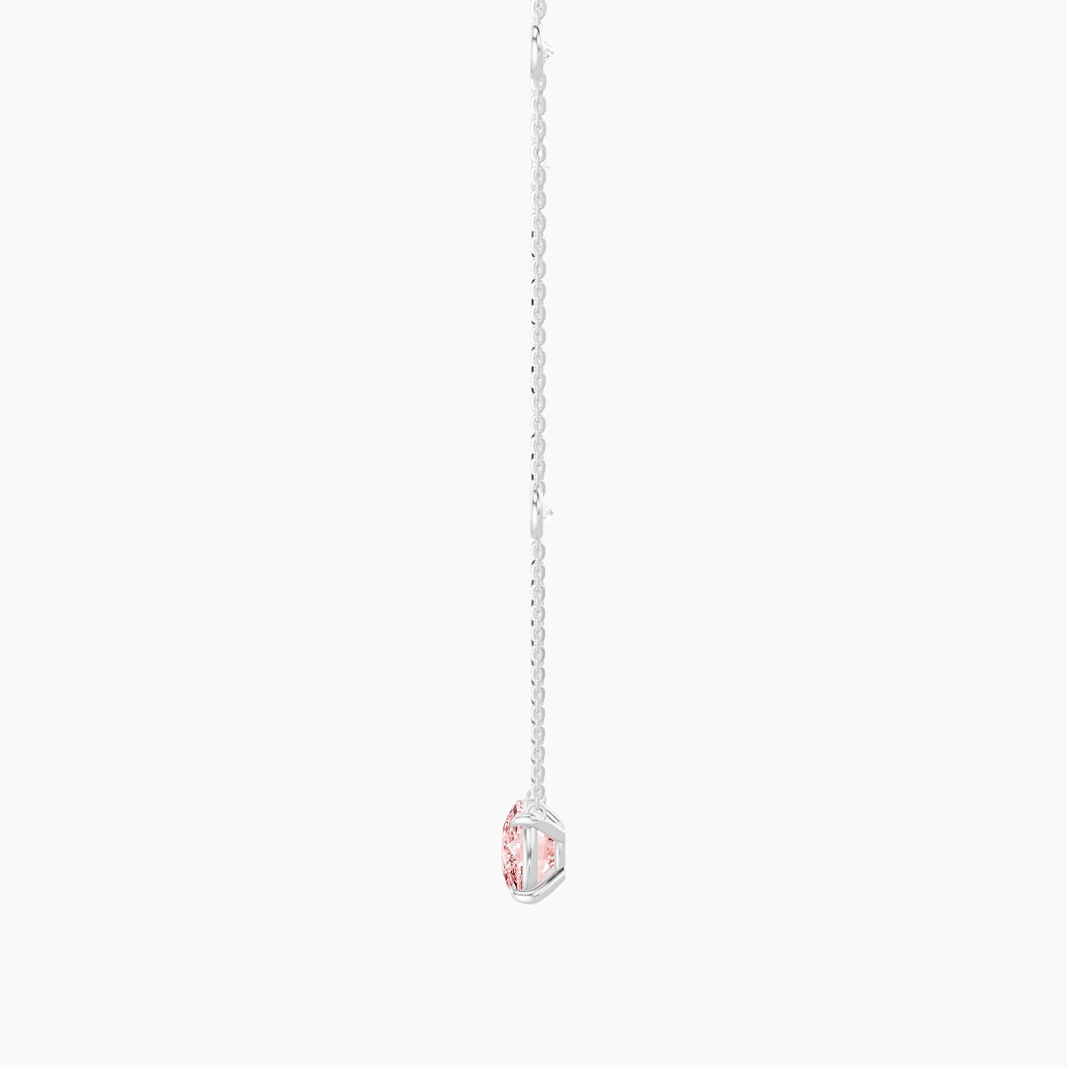 Solitaire with Sautoir | 18k White Gold 3 ct Pink Lab Diamond Cushion Pendant