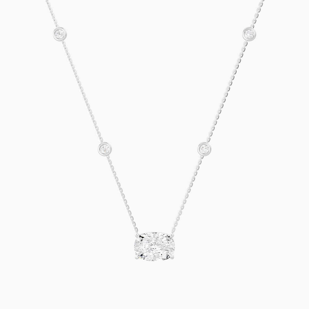 Solitaire with Sautoir | 18k White Gold 3 ct White Lab Diamond Cushion Pendant
