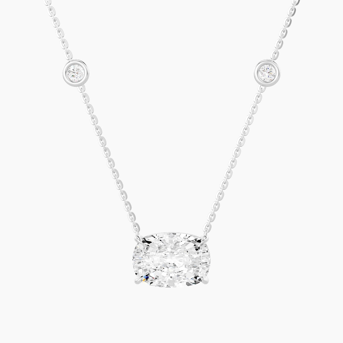 Solitaire with Sautoir | 18k White Gold 3 ct White Lab Diamond Cushion Pendant