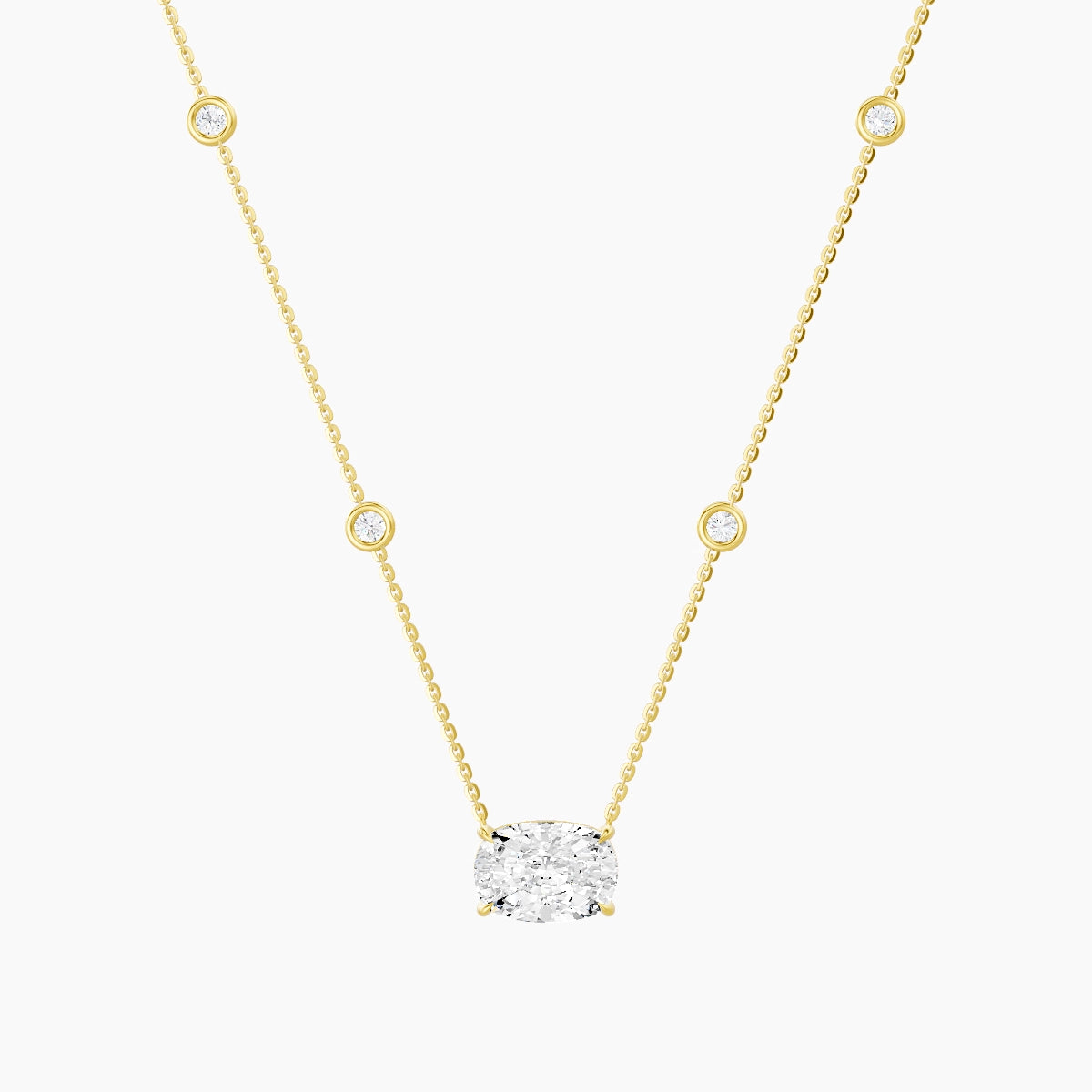 Solitaire with Sautoir | 18k Yellow Gold 3 ct White Lab Diamond Cushion Pendant