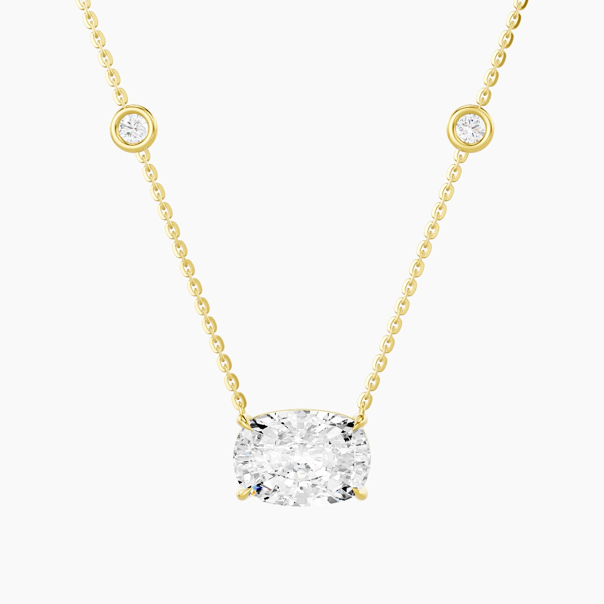 Solitaire with Sautoir | 18k Yellow Gold 3 ct White Lab Diamond Cushion Pendant