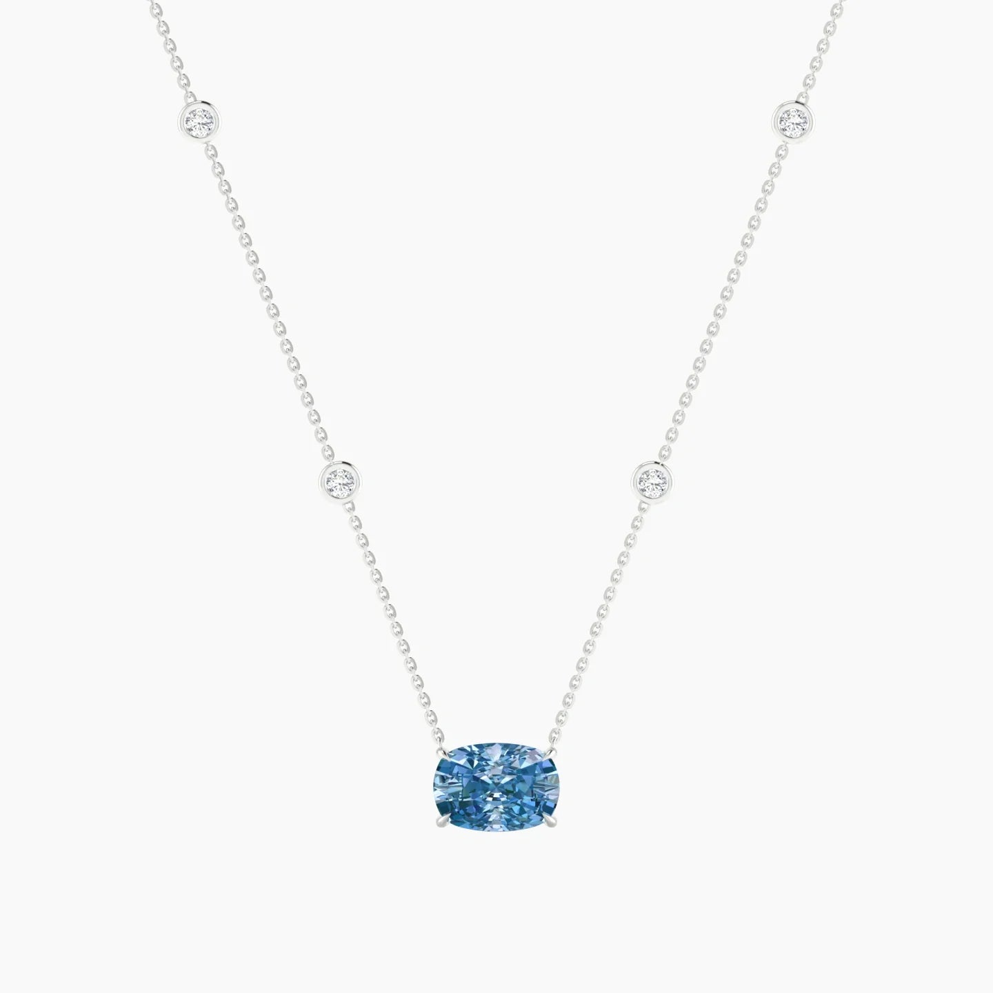 Solitaire with Sautoir | 18k White Gold 3 ct Blue Lab Diamond Cushion Cut Pendant