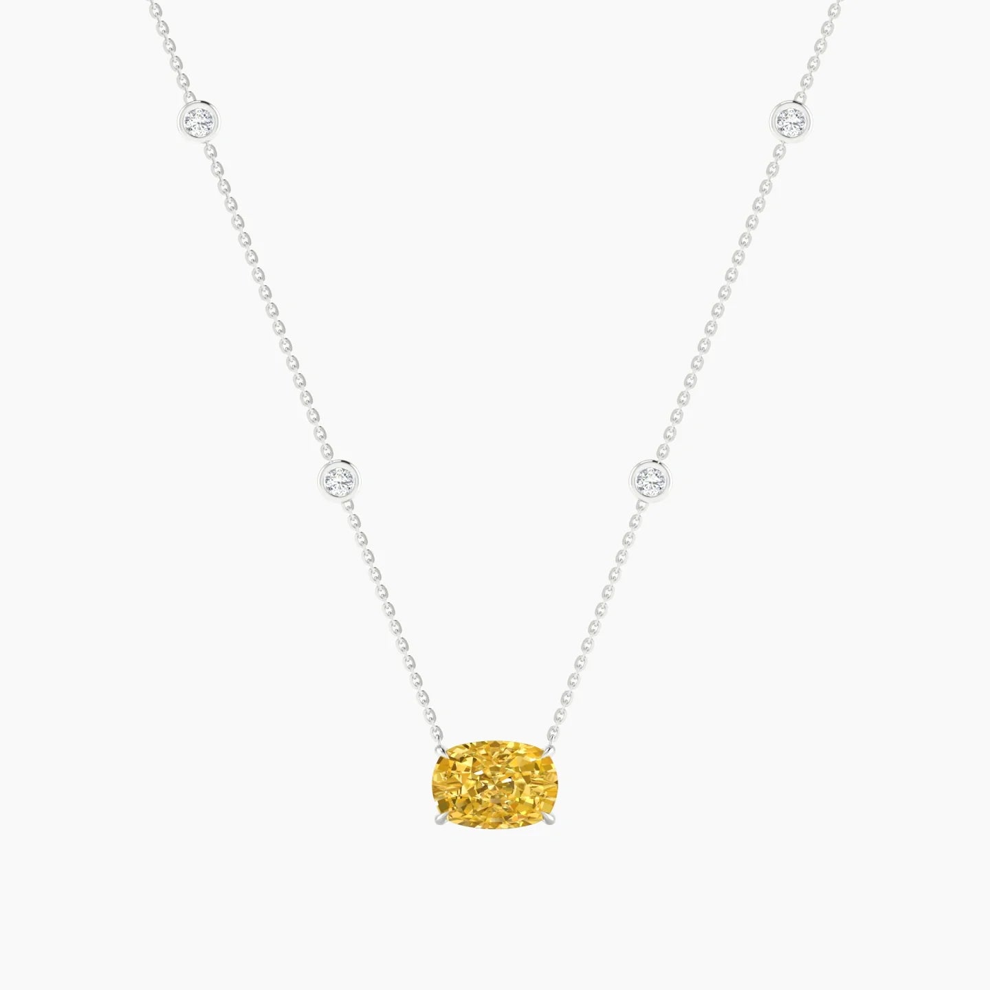 Solitaire with Sautoir | 18k White Gold 3 ct Yellow Lab Diamond Cushion Cut Pendant