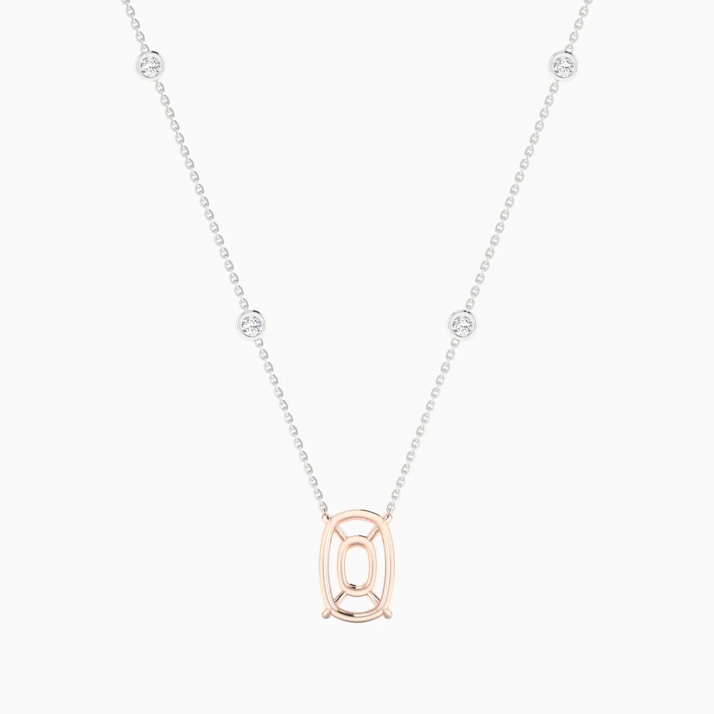 Solitaire with Sautoir | 18k White & Rose Gold 5-7.99 ct Cushion Cut Pendant Setting
