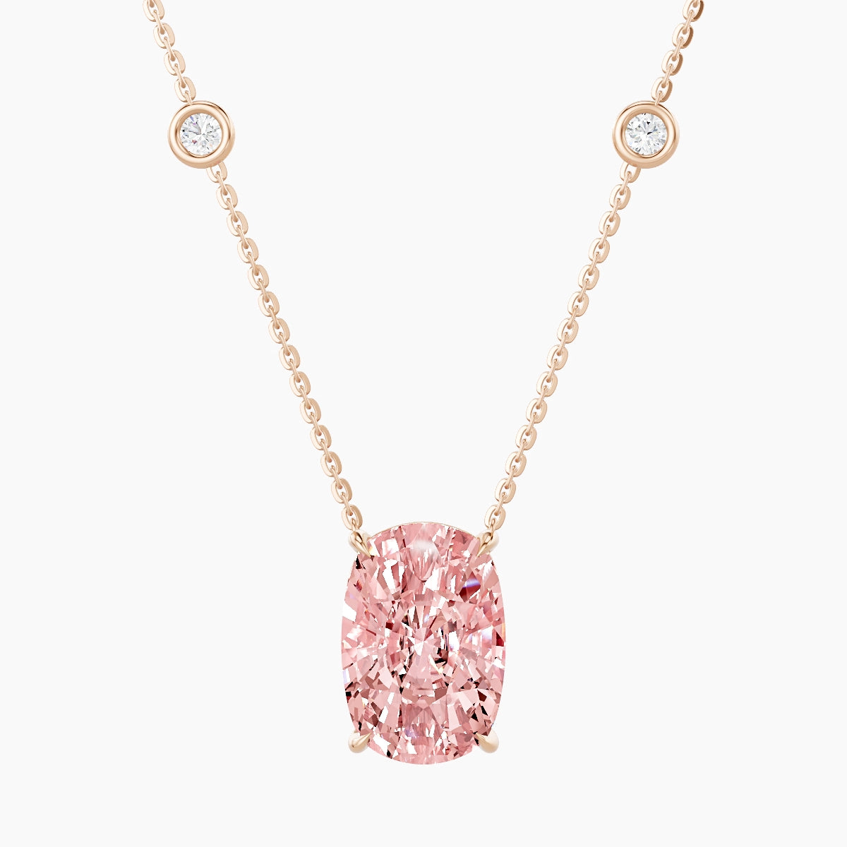 Solitaire with Sautoir | 18k Rose Gold 5 ct Pink Lab Diamond Cushion Pendant