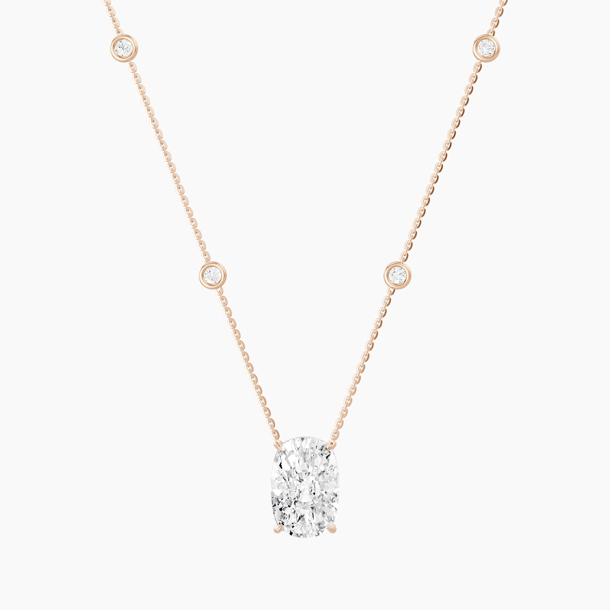 Solitaire with Sautoir | 18k Rose Gold 5 ct White Lab Diamond Cushion Pendant