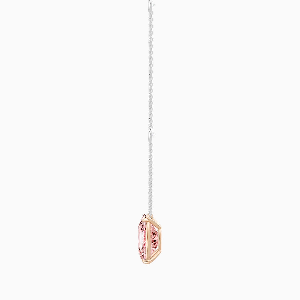Solitaire with Sautoir | 18k White & Rose Gold 5 ct Pink Lab Diamond Cushion Pendant