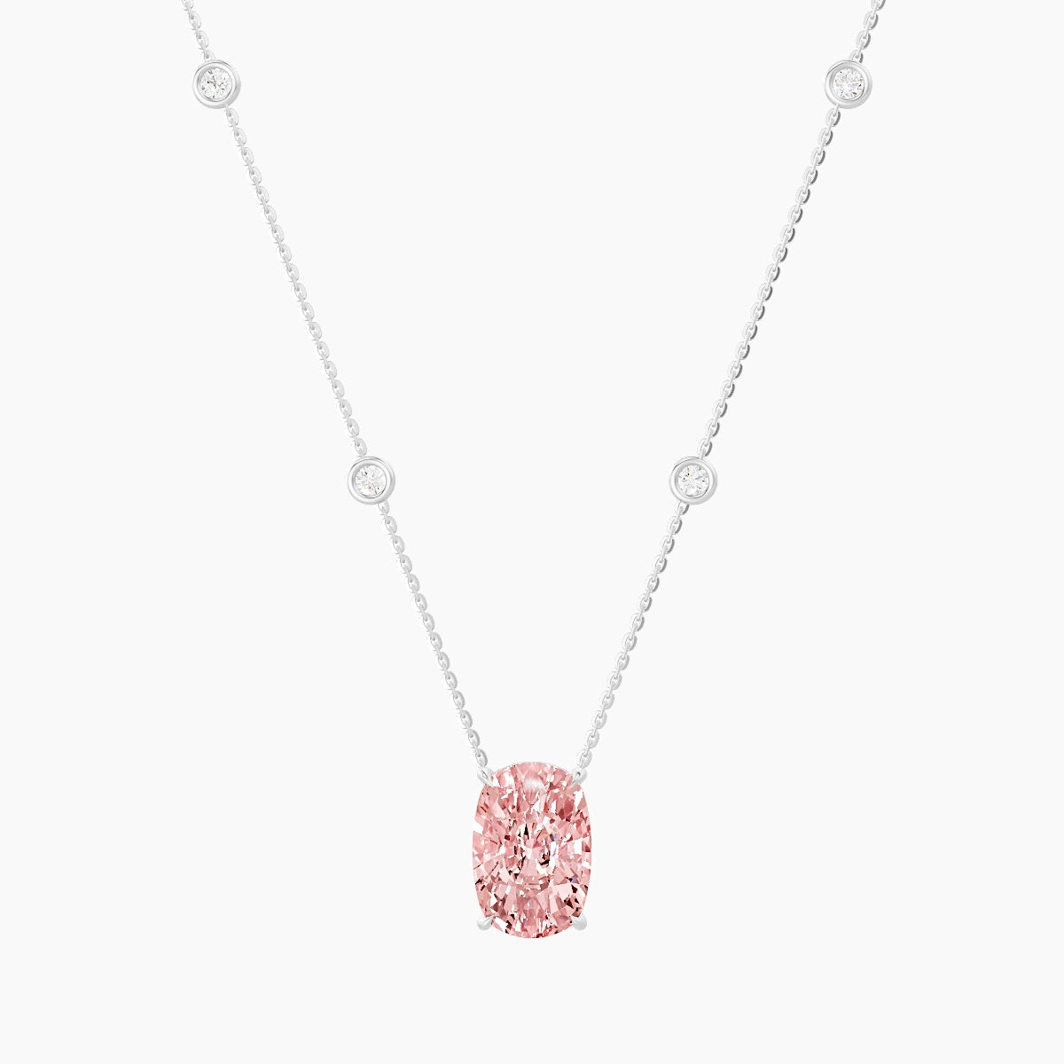 Solitaire with Sautoir | 18k White Gold 5 ct Pink Lab Diamond Cushion Pendant