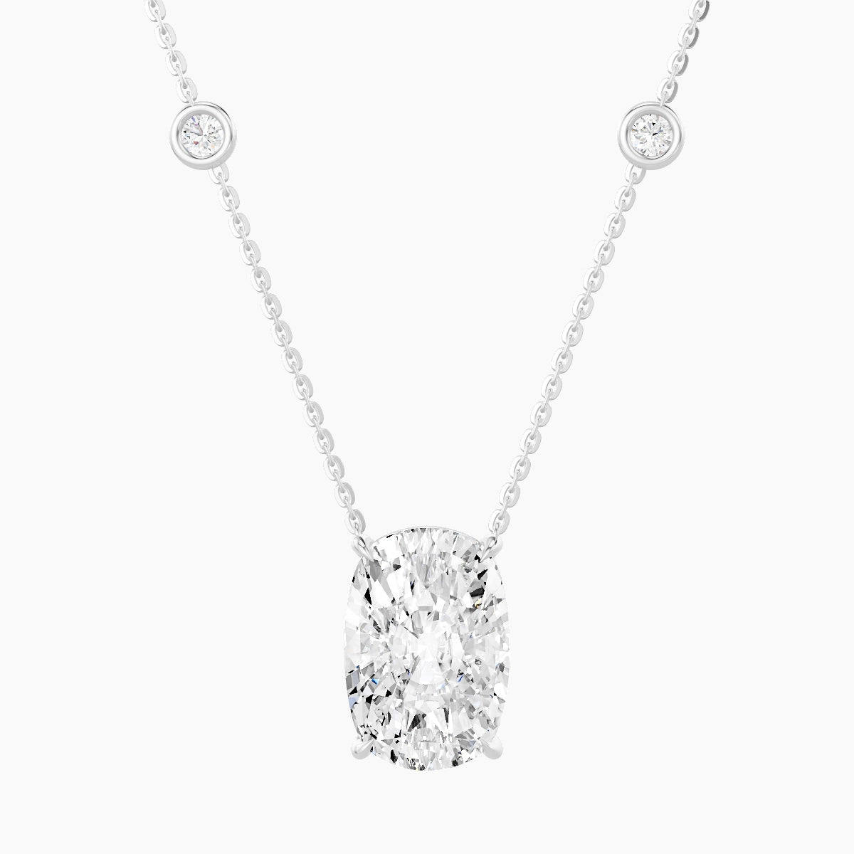 Solitaire with Sautoir | 18k White Gold 5 ct White Lab Diamond Cushion Pendant