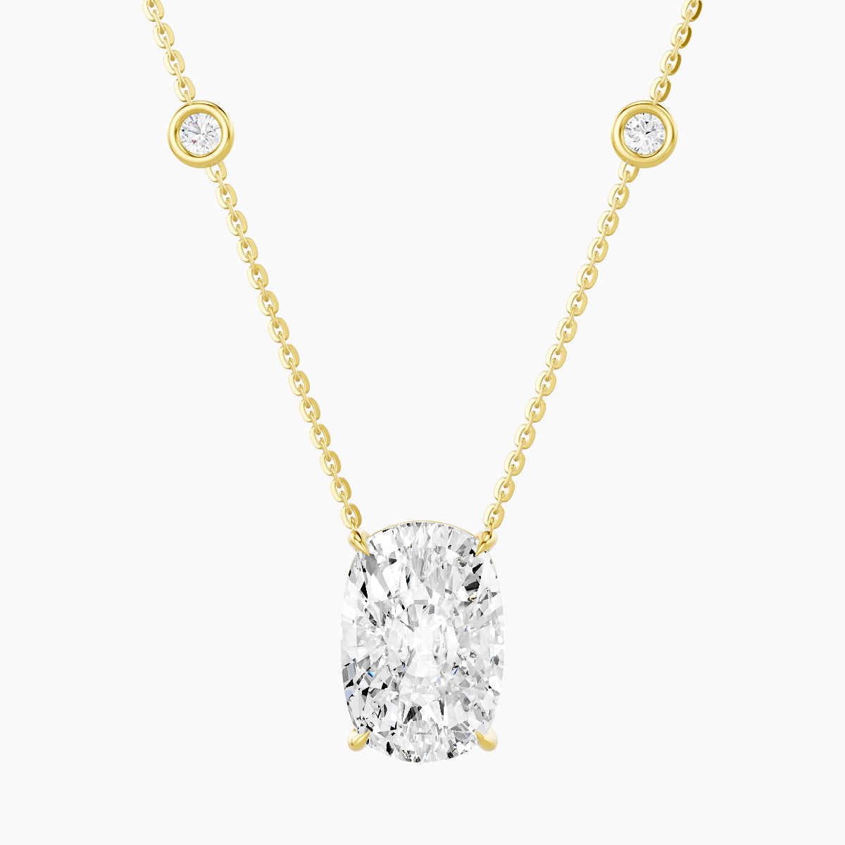 Solitaire with Sautoir | 18k Yellow Gold 5 ct White Lab Diamond Cushion Pendant