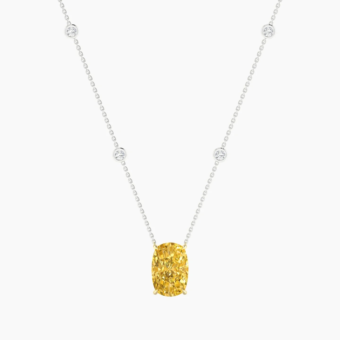 Solitaire with Sautoir | 18k White & Yellow Gold 5 ct Yellow Lab Diamond Cushion Cut Pendant