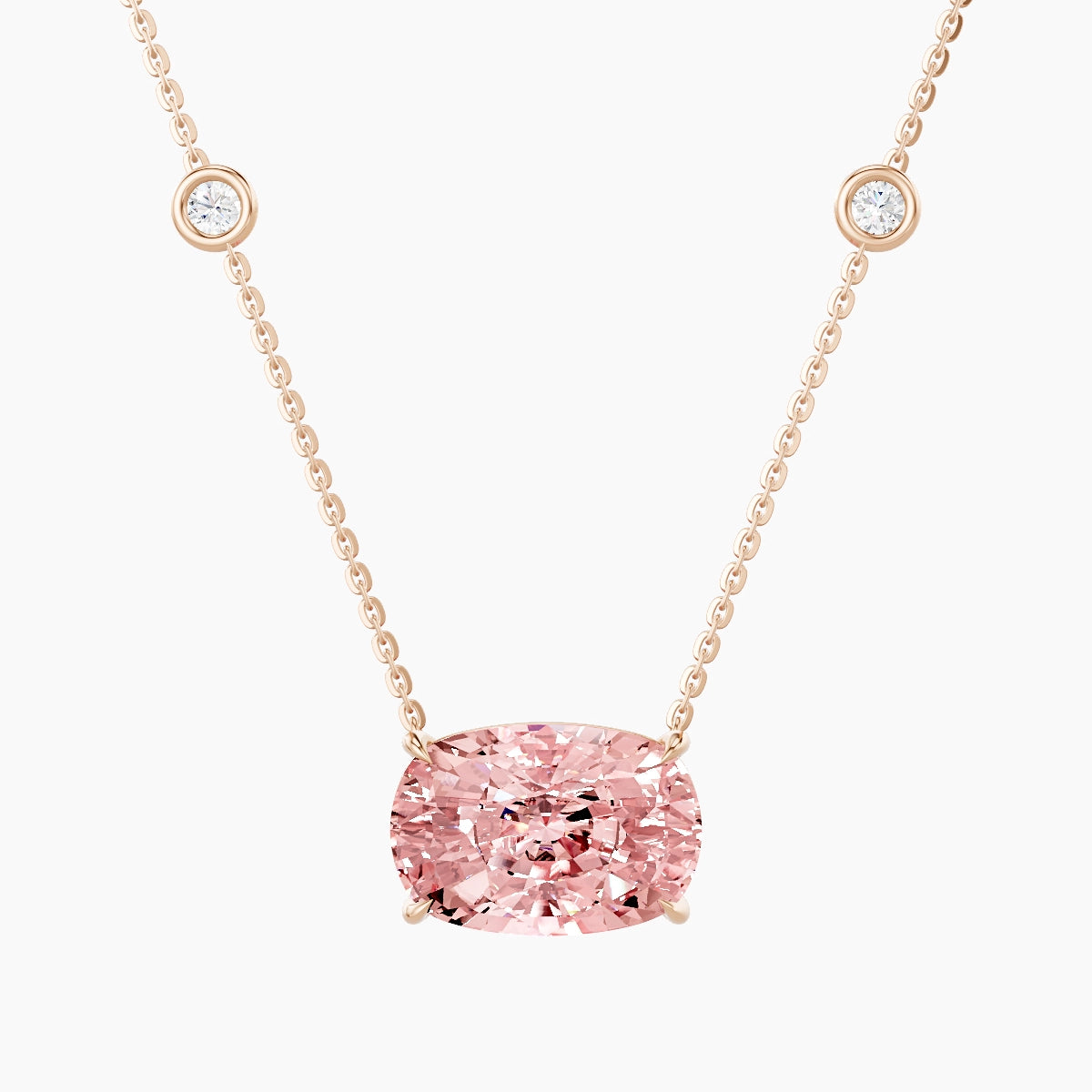 Solitaire with Sautoir | 18k Rose Gold 5 ct Pink Lab Diamond Cushion Pendant