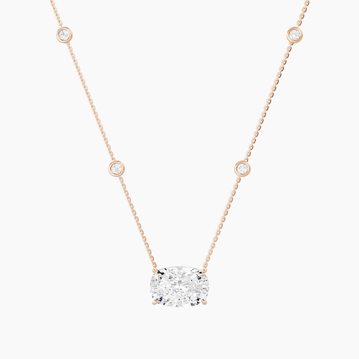 Solitaire with Sautoir | 18k Rose Gold 5 ct White Lab Diamond Cushion Pendant
