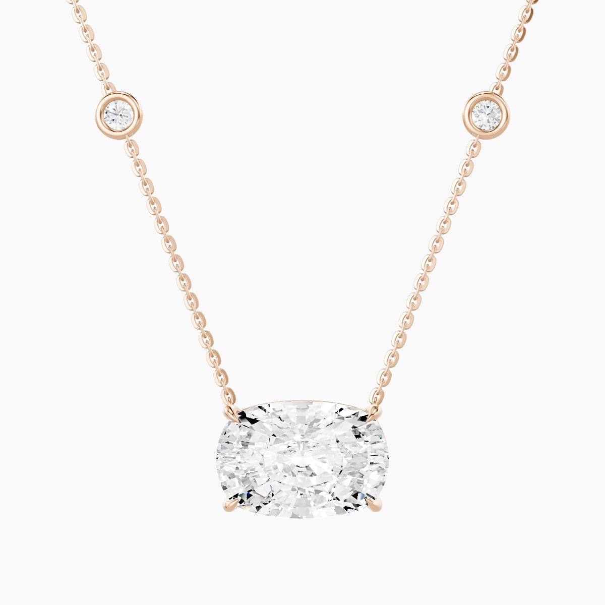 Solitaire with Sautoir | 18k Rose Gold 5 ct White Lab Diamond Cushion Pendant