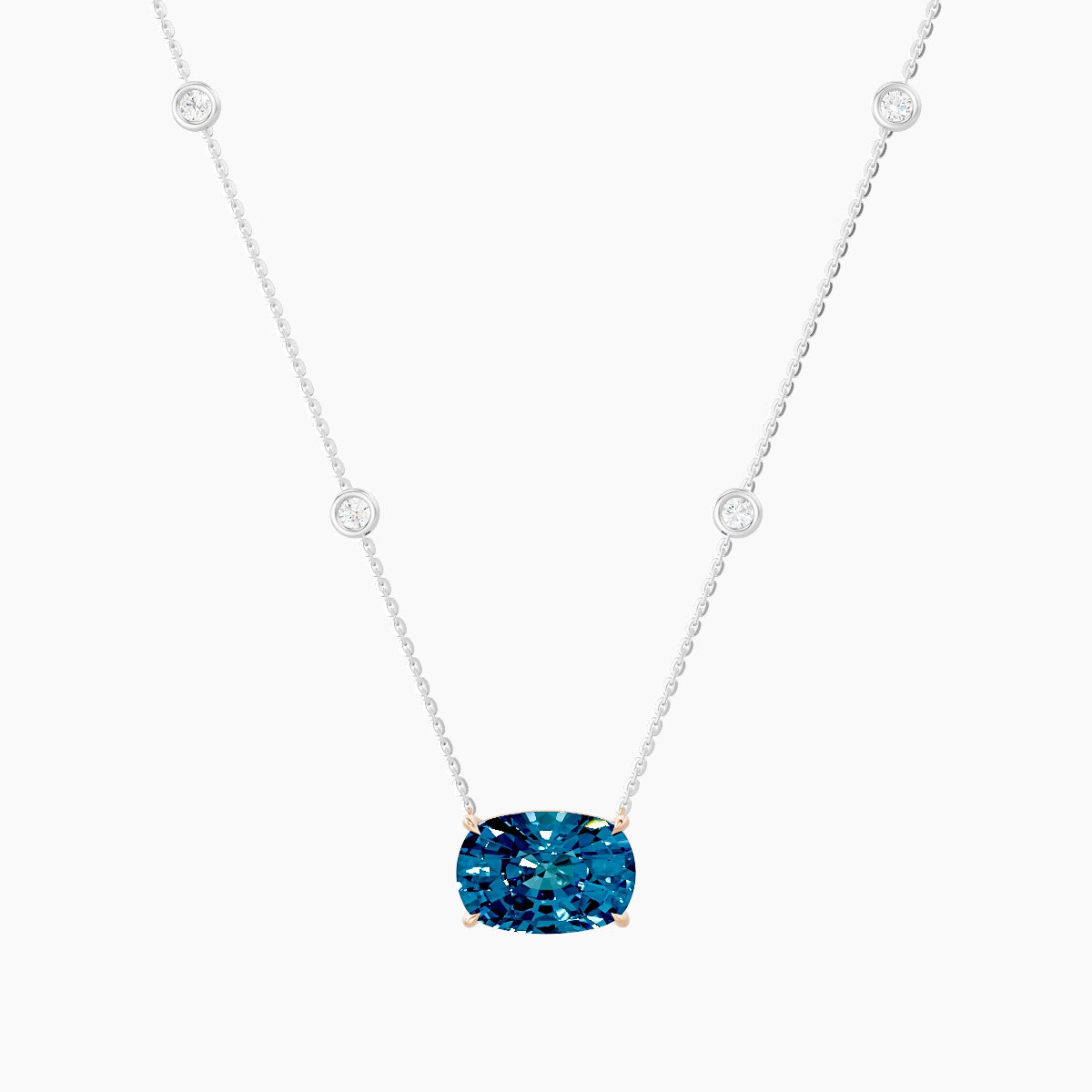 Solitaire with Sautoir | 18k White & Rose Gold 5 ct Blue Lab Diamond Cushion Pendant