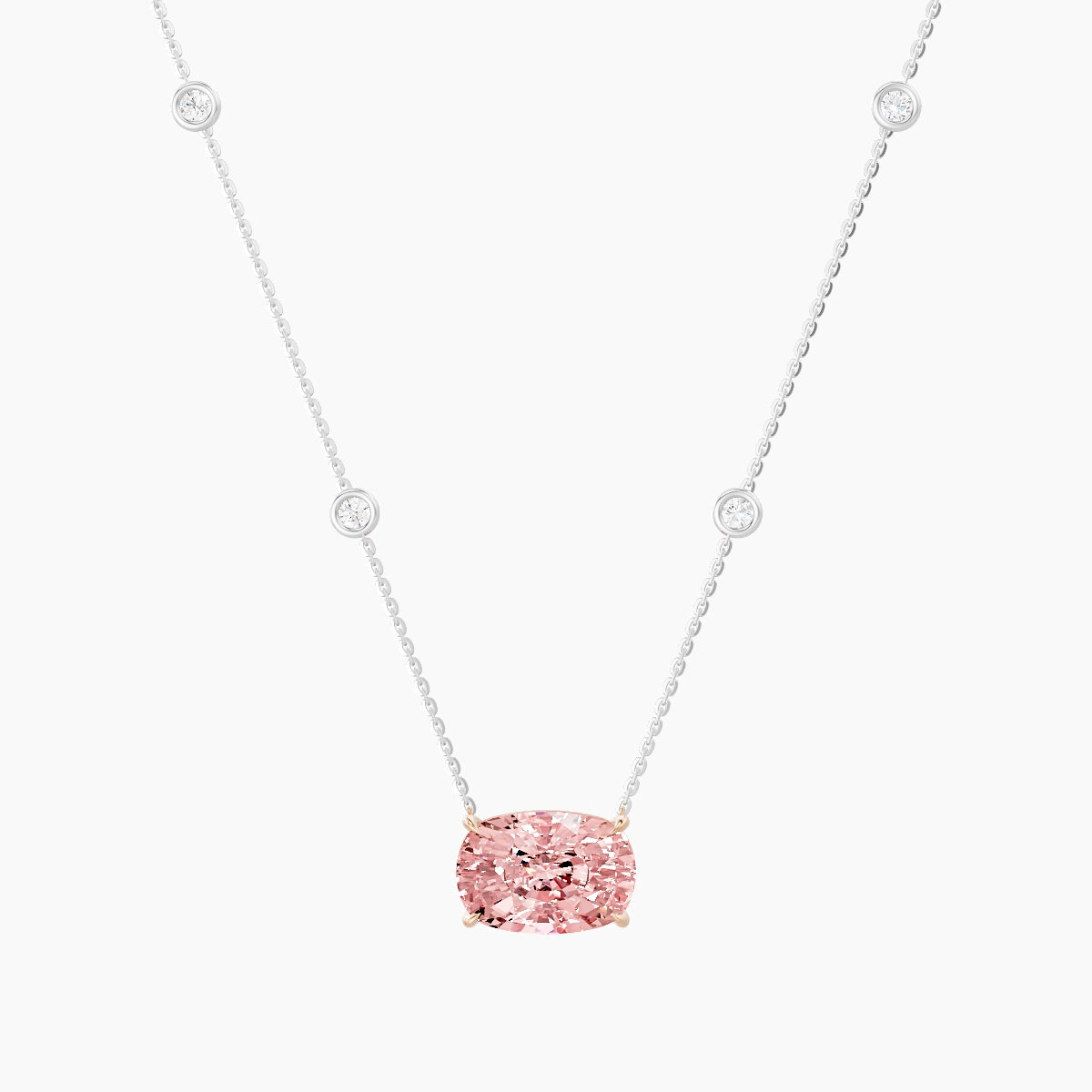 Solitaire with Sautoir | 18k White & Rose Gold 5 ct Pink Lab Diamond Cushion Pendant