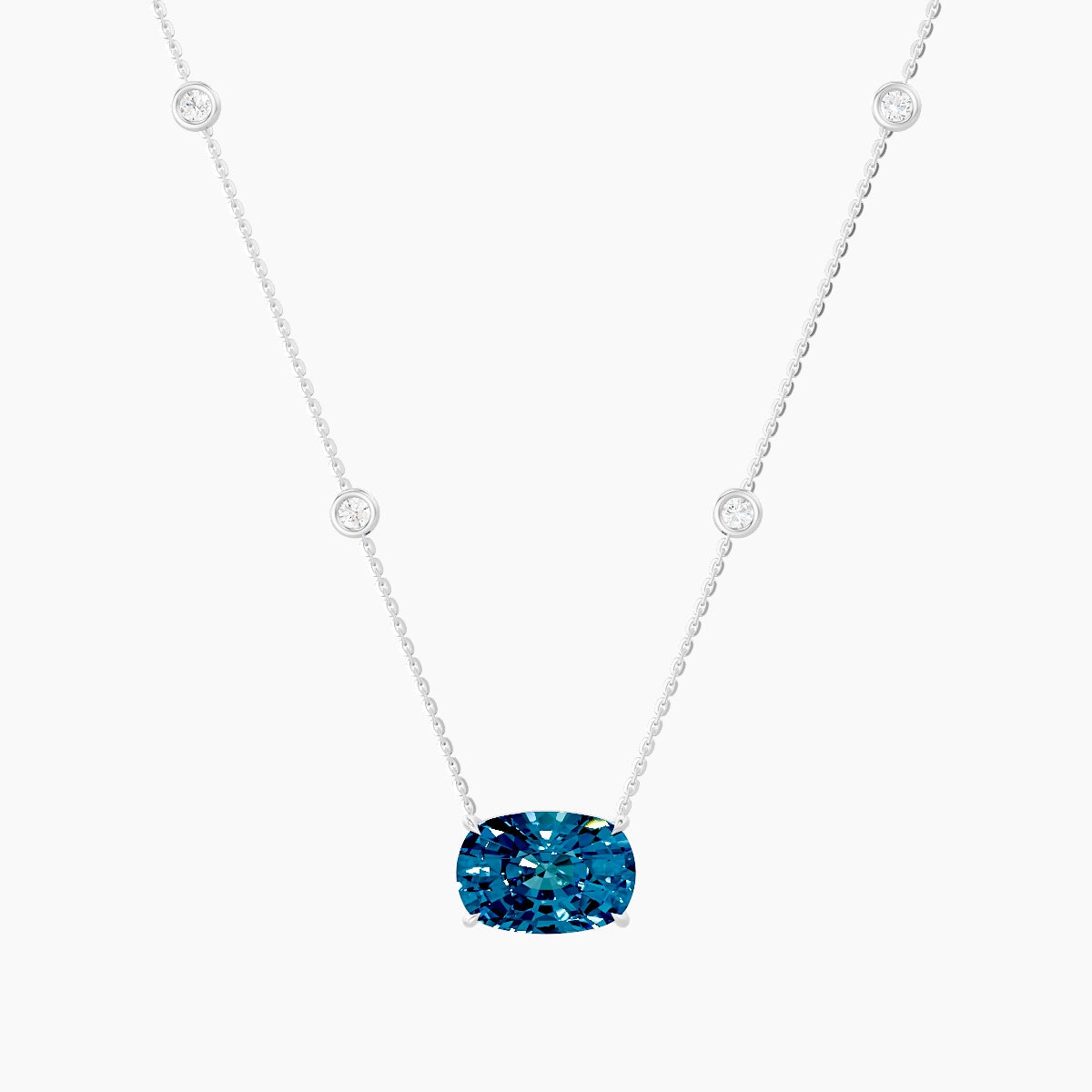 Solitaire with Sautoir | 18k White Gold 5 ct Blue Lab Diamond Cushion Pendant