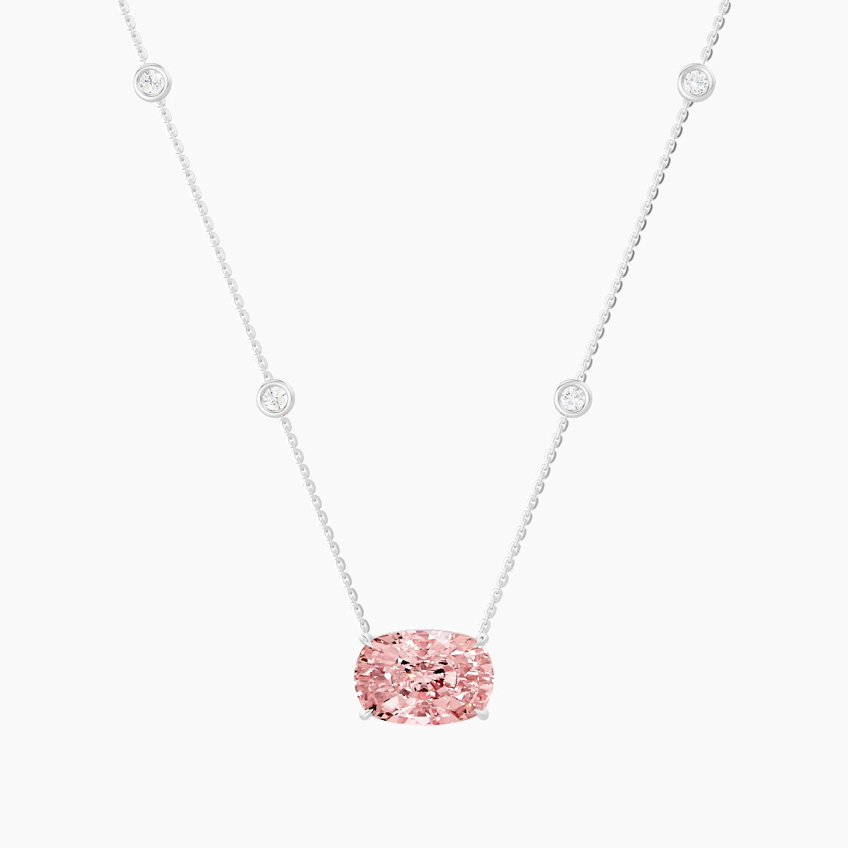 Solitaire with Sautoir | 18k White Gold 5 ct Pink Lab Diamond Cushion Pendant