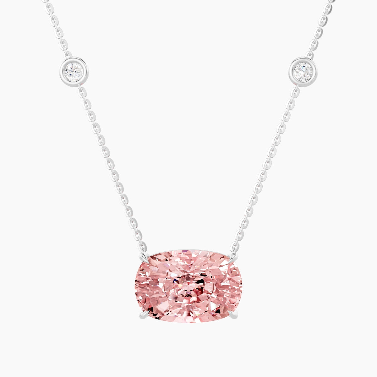 Solitaire with Sautoir | 18k White Gold 5 ct Pink Lab Diamond Cushion Pendant