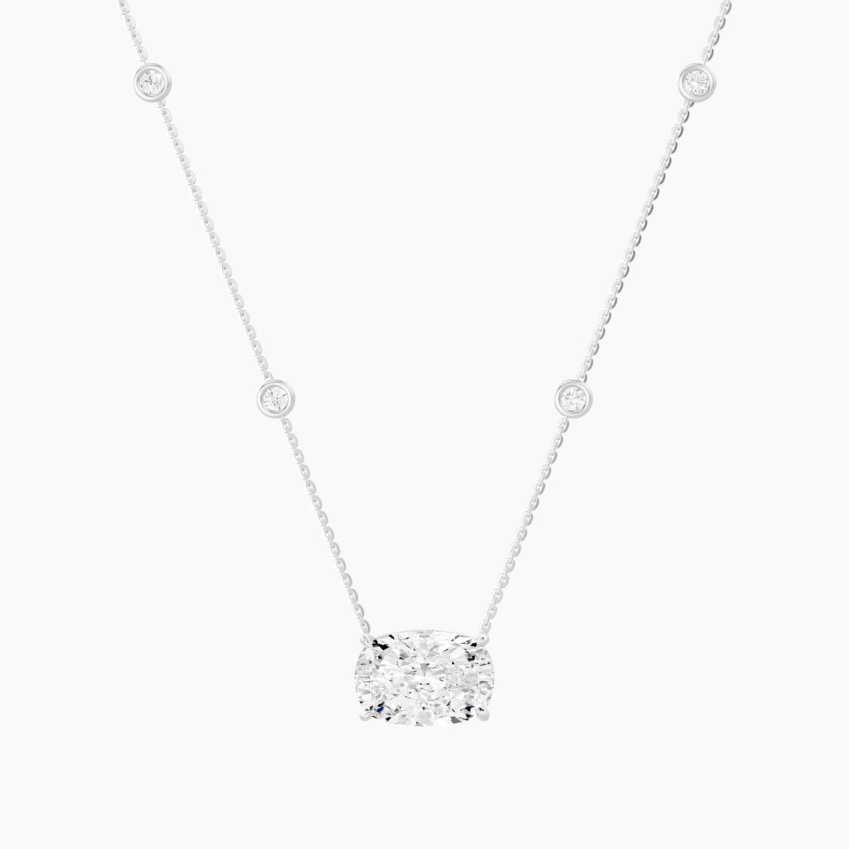 Solitaire with Sautoir | 18k White Gold 5 ct White Lab Diamond Cushion Pendant