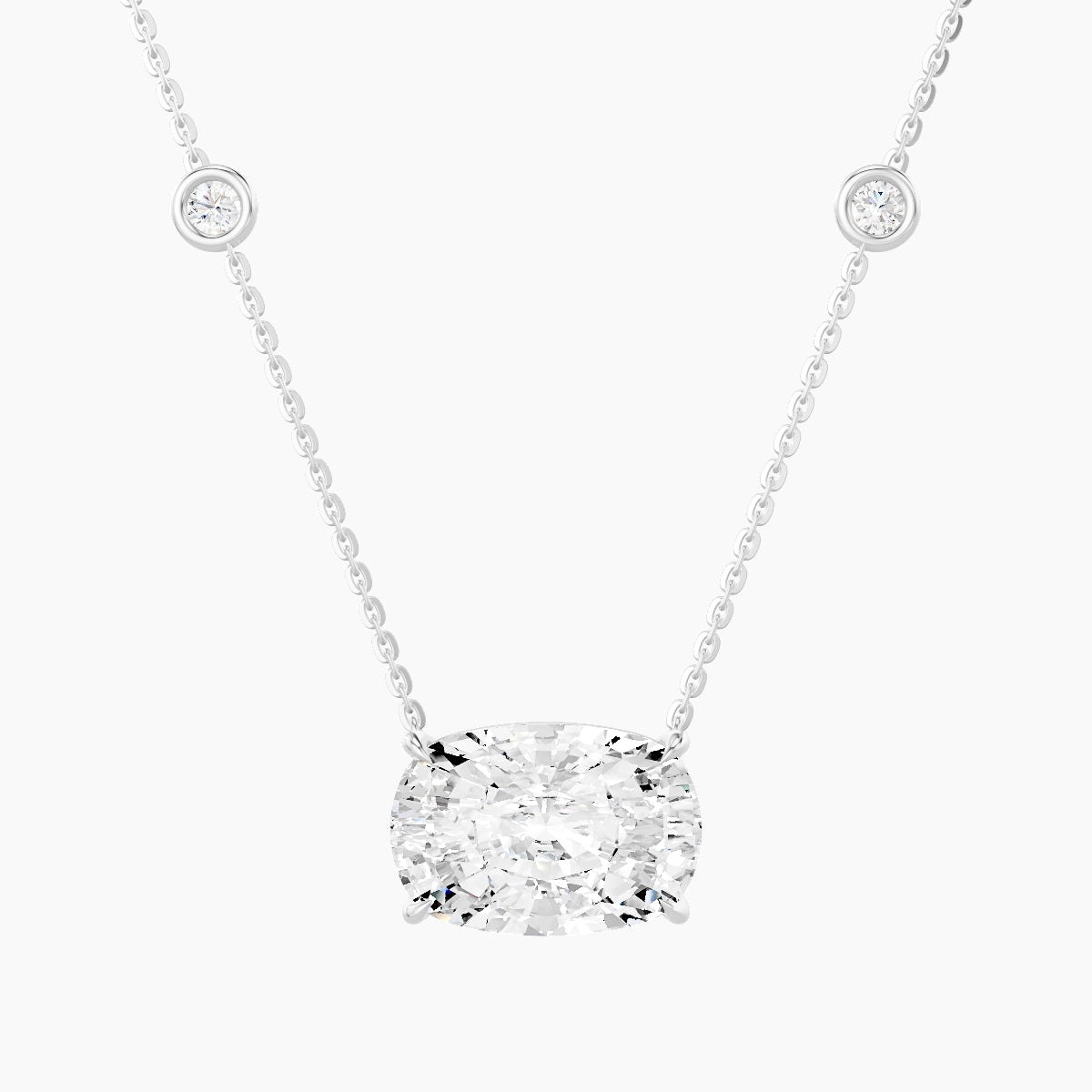 Solitaire with Sautoir | 18k White Gold 5 ct White Lab Diamond Cushion Pendant