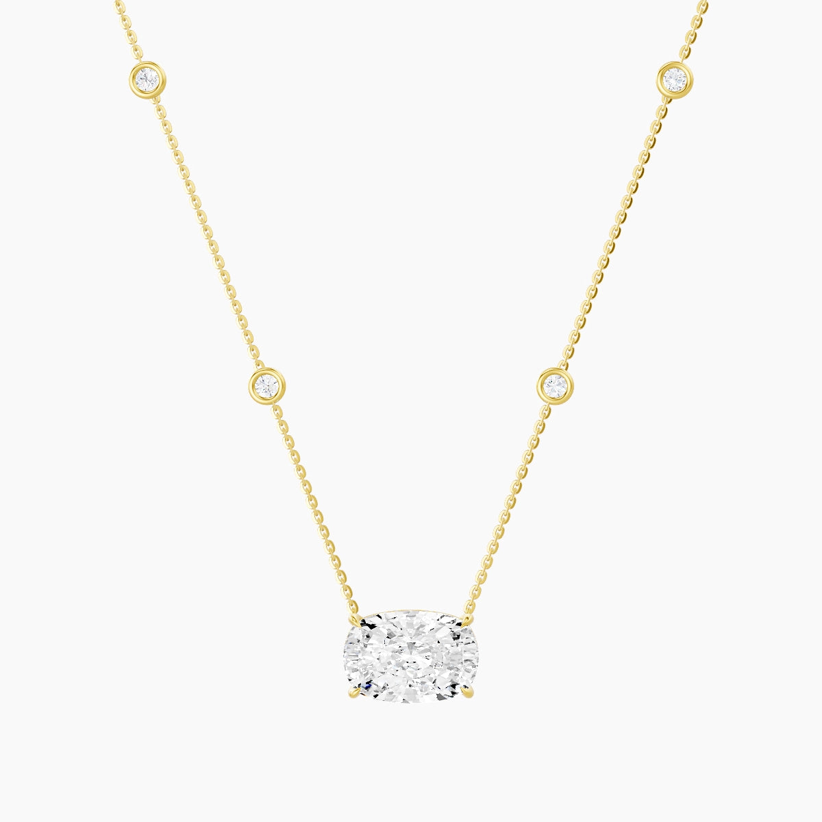 Solitaire with Sautoir | 18k Yellow Gold 5 ct White Lab Diamond Cushion Pendant