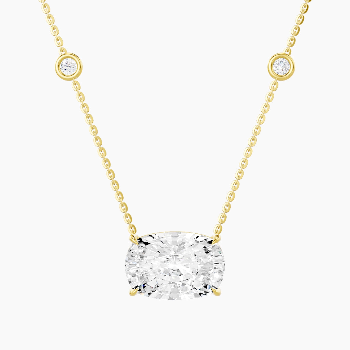 Solitaire with Sautoir | 18k Yellow Gold 5 ct White Lab Diamond Cushion Pendant