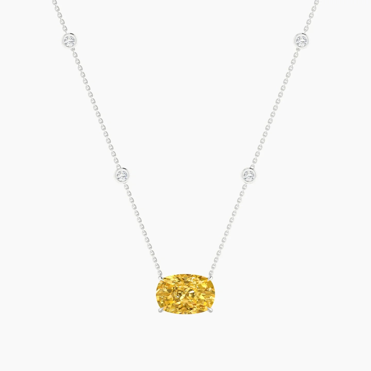 Solitaire with Sautoir | 18k White Gold 5 ct Yellow Lab Diamond Cushion Cut Pendant