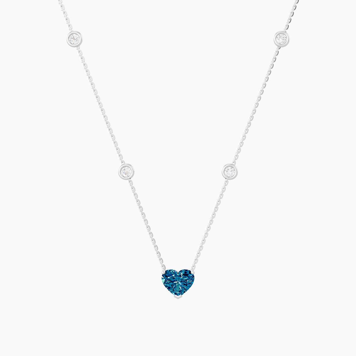 Solitaire with Sautoir | 18k White Gold 1 ct Blue Lab Diamond Heart Pendant