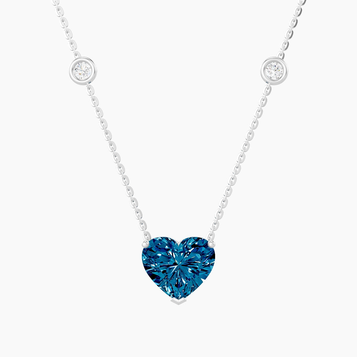 Solitaire with Sautoir | 18k White Gold 2 ct Blue Lab Diamond Heart Pendant