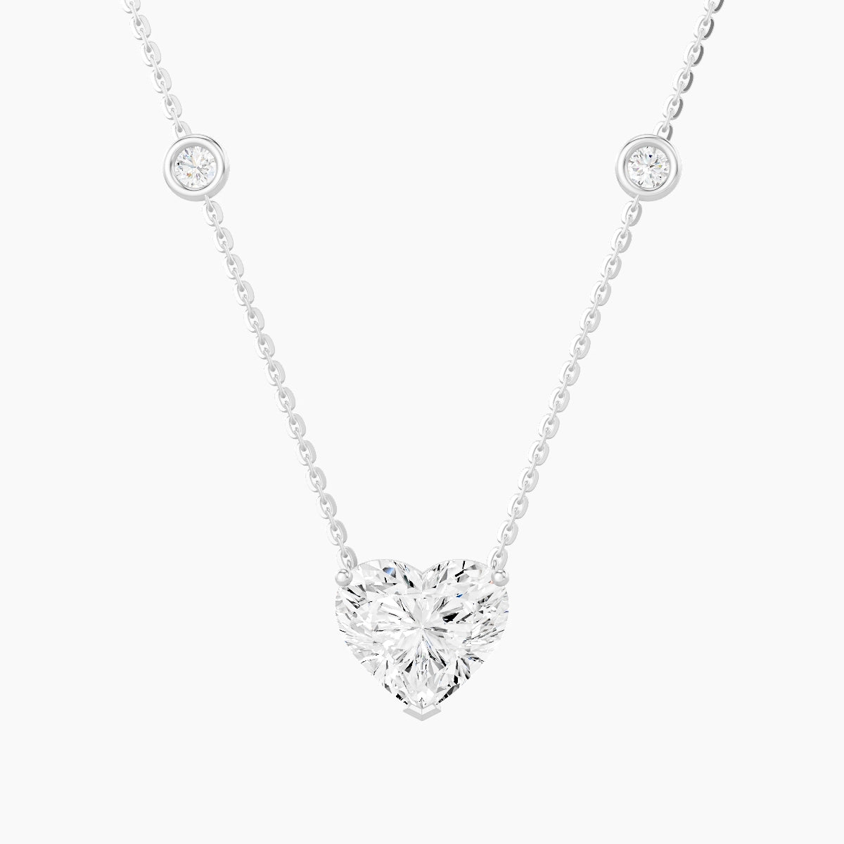 Solitaire with Sautoir | 18k White Gold 2 ct White Lab Diamond Heart Pendant