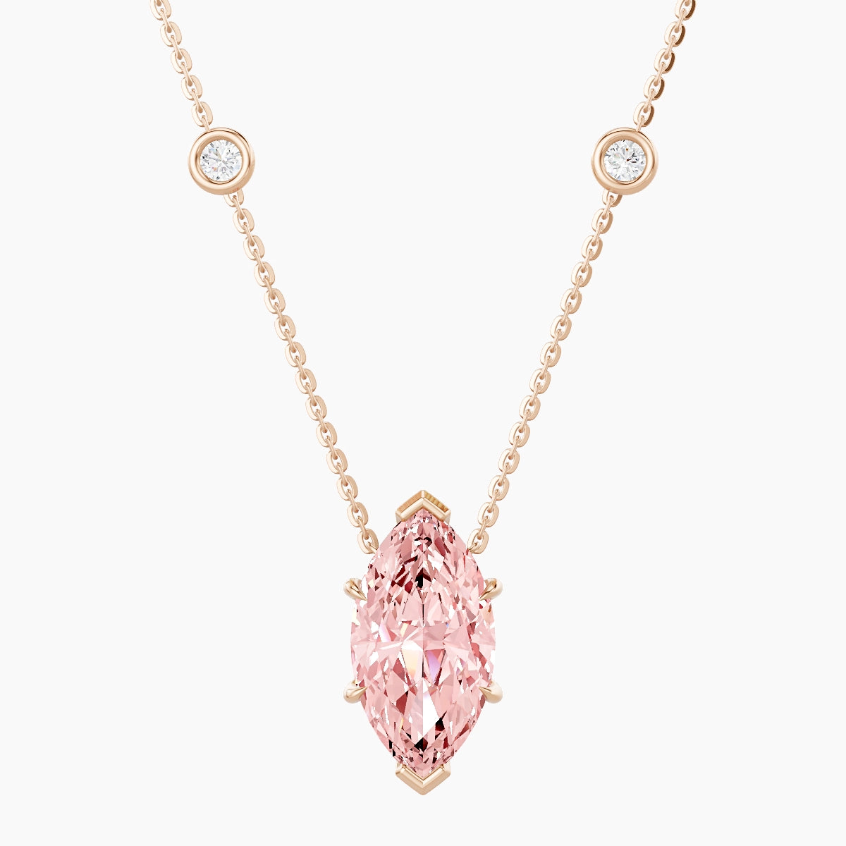 Solitaire with Sautoir | 18k Rose Gold 3 ct Pink Lab Diamond Marquise Pendant