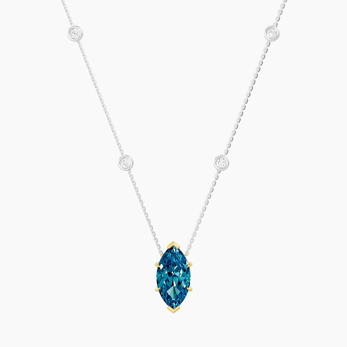 Solitaire with Sautoir | 18k White & Yellow Gold 3 ct Blue Lab Diamond Marquise Pendant